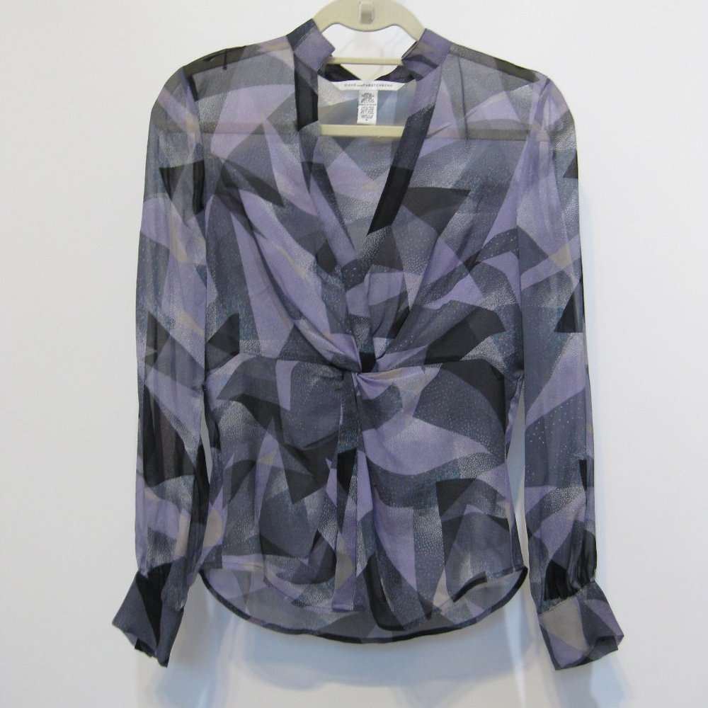 Diane Von Furstenberg Abstract Silk Blouse Size 4